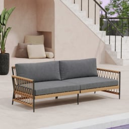 Ropipe Woven Rope Outdoor Sofa 3-Seater Sofa with Dark Gray Polyester Pillow Cushion - thumbnail 3