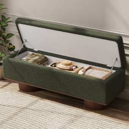 Teddy Fabric Fluffy Faux Fur Flip Top Wood Storage Entryway Bench - thumbnail 3
