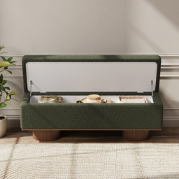 Teddy Fabric Fluffy Faux Fur Flip Top Wood Storage Entryway Bench - thumbnail 7
