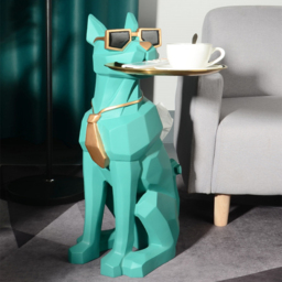Dog Sculpture Resin Side Table with Tray Top & Tissue Box - thumbnail 1