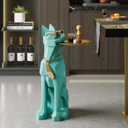 Dog Sculpture Resin Side Table with Tray Top & Tissue Box - thumbnail 3
