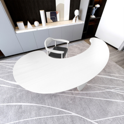 Modern curved white wood executive desk, 140 cm straight desk with 3 oval legs - thumbnail 5