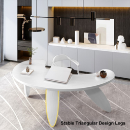 Modern curved white wood executive desk, 140 cm straight desk with 3 oval legs - thumbnail 9