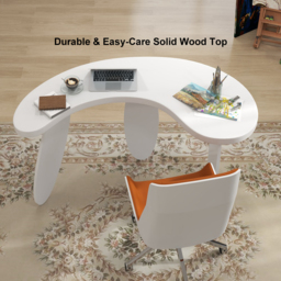 Modern curved white wood executive desk, 140 cm straight desk with 3 oval legs - thumbnail 8