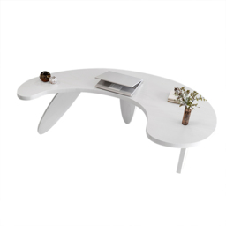 Modern curved white wood executive desk, 140 cm straight desk with 3 oval legs - thumbnail 7