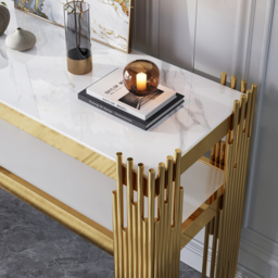 1200mm Modern White Faux Marble Narrow Console Table with Storage Shelf and 4 Gold Legs - thumbnail 5