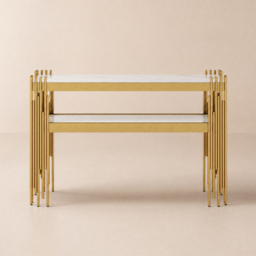 1200mm Modern White Faux Marble Narrow Console Table with Storage Shelf and 4 Gold Legs - thumbnail 7