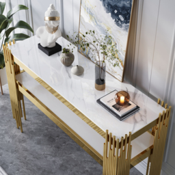 1200mm Modern White Faux Marble Narrow Console Table with Storage Shelf and 4 Gold Legs - thumbnail 4