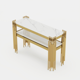 1200mm Modern White Faux Marble Narrow Console Table with Storage Shelf and 4 Gold Legs - thumbnail 6
