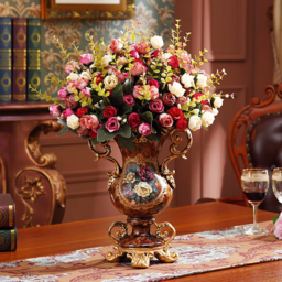 European Artificial Vintage Flower Arrangement Vase Set Golden Resin Vase Fake Flower - thumbnail 1