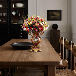 European Artificial Vintage Flower Arrangement Vase Set Golden Resin Vase Fake Flower - thumbnail 3