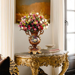 European Artificial Vintage Flower Arrangement Vase Set Golden Resin Vase Fake Flower - thumbnail 2
