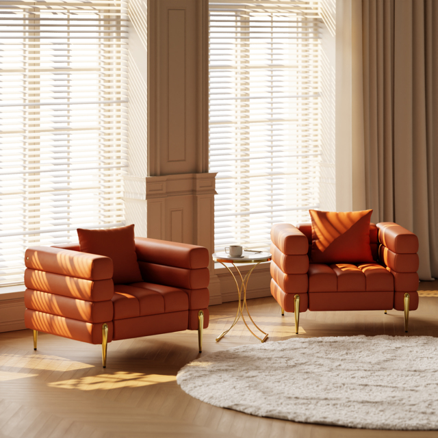 Performance Leather Accent Chair Modern Modular Arm Chair Set of 2 - image 1