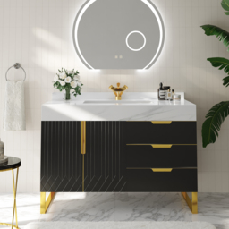 Aro 900mm Black Freestanding Ceramics Basin Bathroom Vanity Drawers Faux Marble Top - thumbnail 2