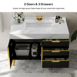 Aro 900mm Black Freestanding Ceramics Basin Bathroom Vanity Drawers Faux Marble Top - thumbnail 7