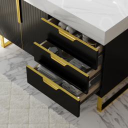 Aro 900mm Black Freestanding Ceramics Basin Bathroom Vanity Drawers Faux Marble Top - thumbnail 5