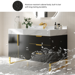 Aro 900mm Black Freestanding Ceramics Basin Bathroom Vanity Drawers Faux Marble Top - thumbnail 6