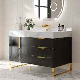 Aro 900mm Black Freestanding Ceramics Basin Bathroom Vanity Drawers Faux Marble Top - thumbnail 9