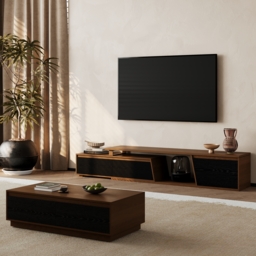 Fero Mid-Century Extendable TV Stand & Block Coffee Table Set - thumbnail 2