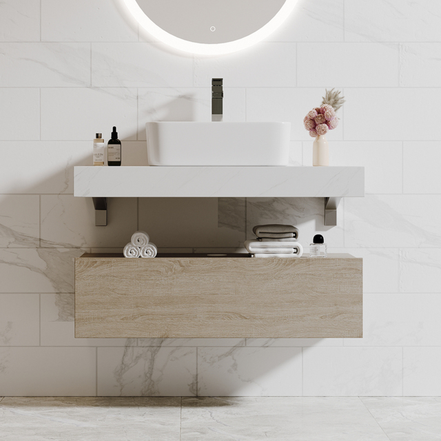 "40"" Floating Bathroom Vanity Set With Single Sink White and Natural" - image 1