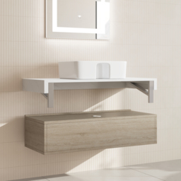 "40"" Floating Bathroom Vanity Set With Single Sink White and Natural" - thumbnail 2