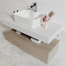 "40"" Floating Bathroom Vanity Set With Single Sink White and Natural" - thumbnail 6