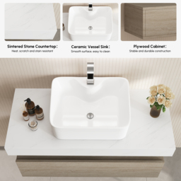 "40"" Floating Bathroom Vanity Set With Single Sink White and Natural" - thumbnail 8
