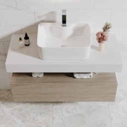 "40"" Floating Bathroom Vanity Set With Single Sink White and Natural" - thumbnail 3