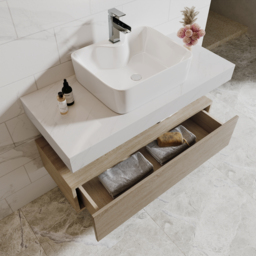 "40"" Floating Bathroom Vanity Set With Single Sink White and Natural" - thumbnail 4