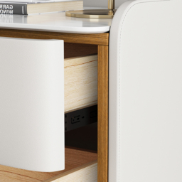 Faux Leather Bedside Table with 2 Drawers White Bedside Table with Stone Top - thumbnail 5
