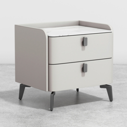 Faux Leather Bedside Table with 2 Drawers White Bedside Table with Stone Top - thumbnail 7