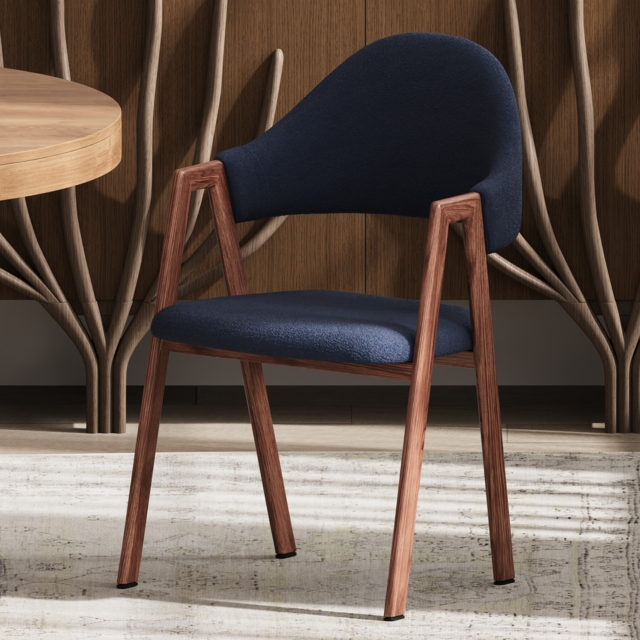 Set of 2 Boucle Dining Chair Upholstered Curved Back Modern Brown Dining Room Chairs - image 1