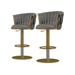 Sweave Set of 8 Grey Swivel Bar Stools Velvet Curved Back Adjustable Height - thumbnail 7