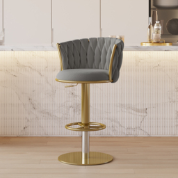 Sweave Set of 8 Grey Swivel Bar Stools Velvet Curved Back Adjustable Height - thumbnail 4