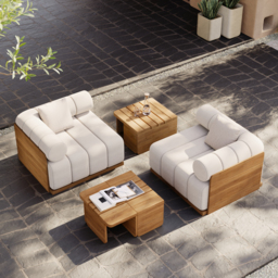 Resaro Teak Wood Deep-Seat 2-Seater Outdoor Sofa Warm White - thumbnail 4