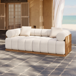 Resaro Teak Wood Deep-Seat 2-Seater Outdoor Sofa Warm White