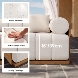 Resaro Teak Wood Deep-Seat 2-Seater Outdoor Sofa Warm White - thumbnail 8