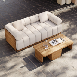Resaro Teak Wood Deep-Seat 2-Seater Outdoor Sofa Warm White - thumbnail 7
