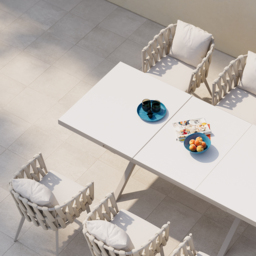 Outdoor Rope Weave & Aluminium Dining Chairs in Beige, Set of 4 - thumbnail 7