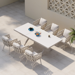 Outdoor Rope Weave & Aluminium Dining Chairs in Beige, Set of 4 - thumbnail 6