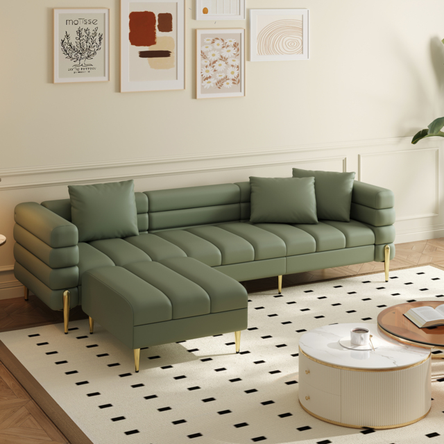 230cm Faux Leather Modular 4-Piece L-Shaped Couch with Chaise Modern 3-Seater Sofa - image 1