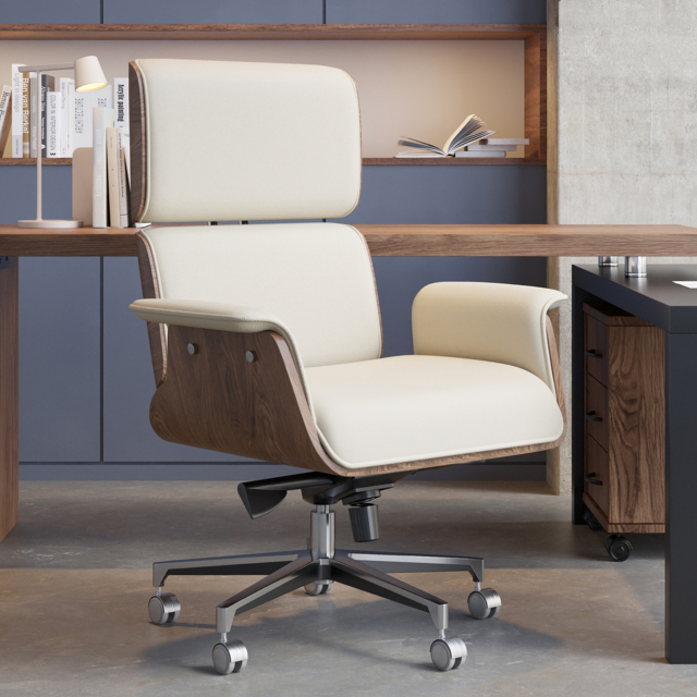 Modern Off White Home Office Chair Upholstered Swivel Task Office Chair High Back - image 1