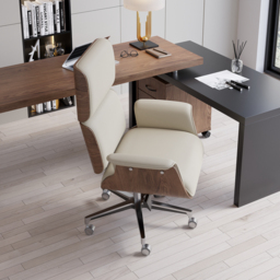 Modern Off White Home Office Chair Upholstered Swivel Task Office Chair High Back - thumbnail 4