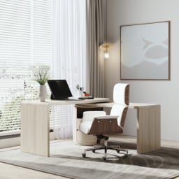 Modern Off White Home Office Chair Upholstered Swivel Task Office Chair High Back - thumbnail 9