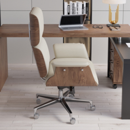 Modern Off White Home Office Chair Upholstered Swivel Task Office Chair High Back - thumbnail 3