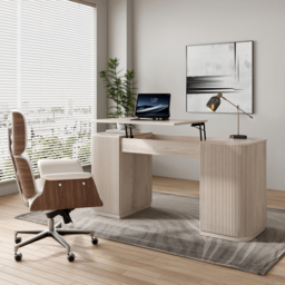 Modern Off White Home Office Chair Upholstered Swivel Task Office Chair High Back - thumbnail 5