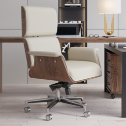 Modern Off White Home Office Chair Upholstered Swivel Task Office Chair High Back - thumbnail 2