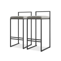 Modern Grey Counter Stool Set of 2 with Velvet Upholstery & Back & Footrest - thumbnail 7