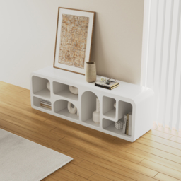 Codiys Art Deco Bookshelf Wood TV Stand in White with Shelves for TV Up to 1778mm - thumbnail 4