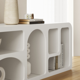 Codiys Art Deco Bookshelf Wood TV Stand in White with Shelves for TV Up to 1778mm - thumbnail 9